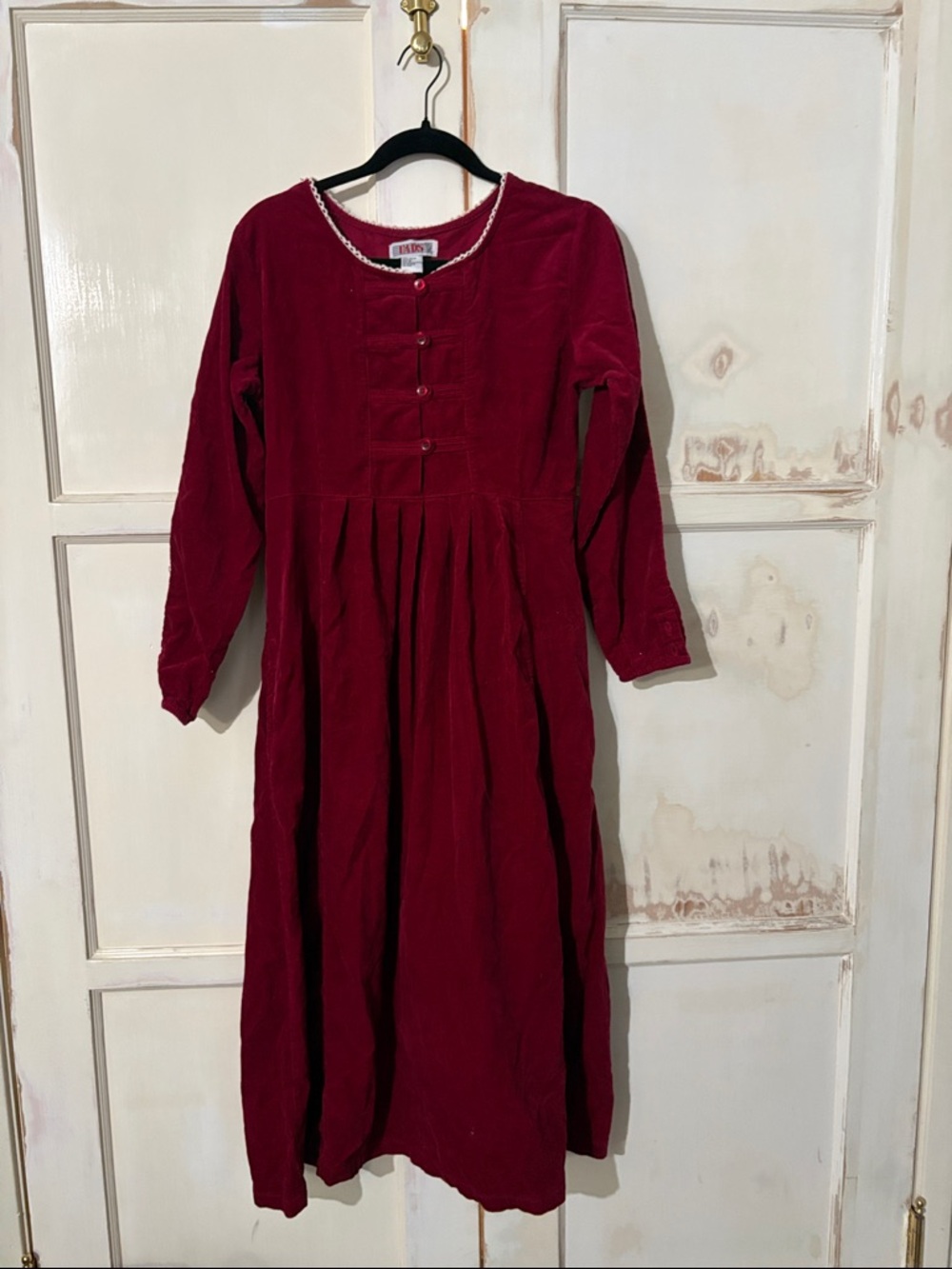 Women's Vintage Corduroy Midi Dress in Burgundy